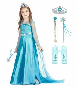 Dzyoleize Princesa Elsa Vestido de Fantasia para Meninas Meninas Festa de Aniversário Rainha Cosplay Roupas com Acessórios (as2, age, 2_years, 3_years, regular, Azul)