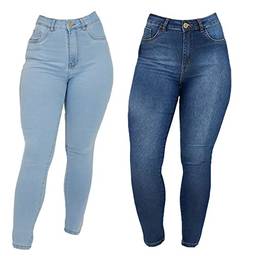 Kit 2 Calças Jeans Feminina Imporium Skinny Cintura Alta Cós Alto 007 Cor:Azul;Tamanho:36