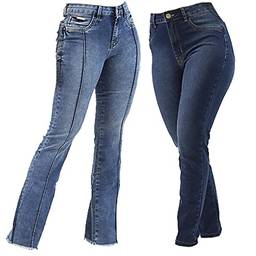 Kit 2 Calças Jeans Imporium Skinny e Flare Premium Alto Padrão Cor:Azul;Tamanho:42