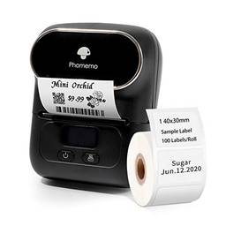 Phomemo Máquina de etiquetas M110 - Mini impressora térmica Bluetooth portátil para etiquetagem, escritório, cabo, varejo, código de barras e mais, compatível com sistema Android e iOS, com 1 etiqueta de 40 × 30 mm, rosa