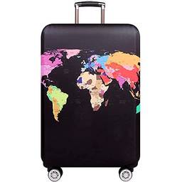 Dzyoleize Capa de bagagem mais espessa Protetor elástico de capa de mala para malas de 18 a 32 polegadas Acessórios de viagem (Mapa do mundo, L (mala de 26 a 28 polegadas))