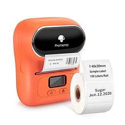 Phomemo Impressora de código de barras – Impressora de etiquetas térmicas Bluetooth M110 para código de barras, endereço, roupas, joias, varejo e mais, compatível com sistema Android e iOS, laranja