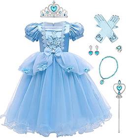 Dzyoleize Princesa Vestida de Princesa Vestido de Borboleta Tulle + Acessórios Festa de Aniversário Halloween Carnaval de Natal Cosplay (Azul, 7-8 anos)