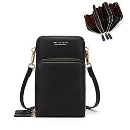Pequena bolsa tiracolo para celular para mulheres, mini bolsa carteiro de ombro com compartimentos para cartão de crédito
