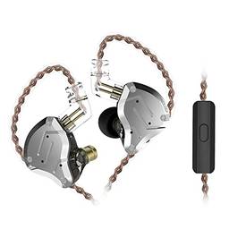 Tianzo Fones de ouvido com fio KZ ZS10 Pro 3,5 mm 1DD + 4BA híbrido HiFi Música Fone de ouvido Fone de ouvido esportivo Cabo removível de 2 pinos Controle em linha com microfone