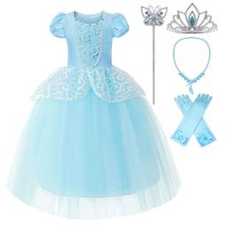 Dzyoleize Vestidos Cinderela Princesa Vestidos de Fantasia para Meninas Vestidos de Fantasia para Meninas de Festa de Aniversário (Azul, 3-4 Anos)