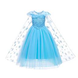 Dzyoleize Vestido de princesa Elsa azul para meninas Lantejoulas Frozen Fantasia de Halloween para festa de aniversário de crianças (as2, age, 7_years, 8_years, regular, Manga curta azul)