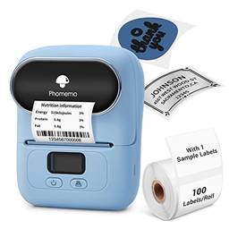 Phomemo Impressora de etiquetas de código de barras - M110 Máquina de etiquetar Bluetooth portátil para pequenas empresas, código de barras, endereço, logotipo, roupas, Jerwery, compatível com iOS e Android, azul