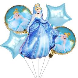 Dzyoleize 5PCS Balões de Cinderela para Aniversário Infantil Baby Shower Princess Decorações da Festa Temática (Azul)