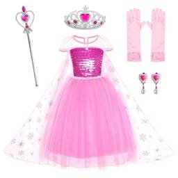 Dzyoleize Roupas de Princesa Vestido de Aniversário para Meninas com Coroa,Mace,Luvas Acessórios 3-12 Anos (as2, age, 4_years, 5_years, regular, Rosa)