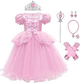 Dzyoleize Princesa Vestida de Princesa Vestido de Borboleta Tulle + Acessórios Festa de Aniversário Halloween Carnaval de Natal Cosplay (Pink, 3-4 anos)