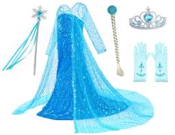 Dzyoleize Fantasias de luxo com trajes de princesa com brilhantes festas de aniversário de meninas de Cabo Longo (as2, age, 3_years, 4_years, regular, Azul)