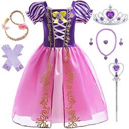 Dzyoleize Roupa Rapunzel para Meninas, Roupa Rapunzel Princesa Vestida de Princesa para Festa de Aniversário de Menina (Púrpura, 5 Anos)