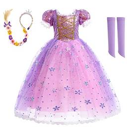 Dzyoleize Fantasias de princesa Vestido de lantejoulas florido para meninas Fantasias para festas de Halloween (as2, age, 10_years, 11_years, regular, Púrpura)