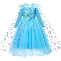 Dzyoleize Vestido de princesa Elsa azul para meninas Lantejoulas Frozen Fantasia de Halloween para festa de aniversário de crianças (as2, age, 4_years, 5_years, regular, Manga longa azul)
