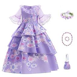 Dzyoleize Vestido Isabella para Meninas Encanto Costume Princesa Vestir Roupas Cosplay com Acessórios (Violet, 7-8 Anos)