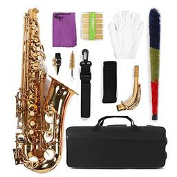 Saxofone Alto, Ouro Lacado E-Flat Alto 802 Chave Botão Natural Branco Shell Botão Sopro Saxofone Instrumento Musical