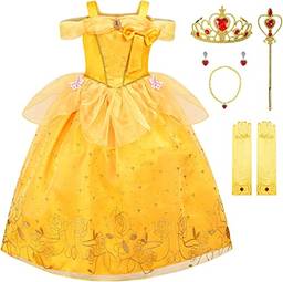 Dzyoleize cosplay beleza e a besta Belle princesa vestir as garotas vestido de Halloween puffy vestido de performance infantil (3-4 anos,Azul)
