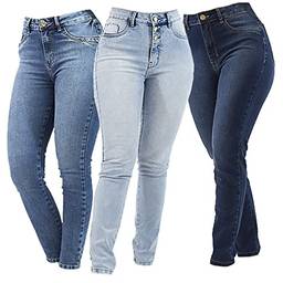 Kit com 3 Calças Jeans Feminina Imporium Skinny Cropped Cintura Alta Cós Alto 002 Cor:Azul;Tamanho:42