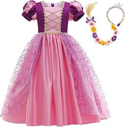 Dzyoleize Festa de Aniversário da Princesa Vestido de Festa para Meninas (Pink, 3-4 Anos)