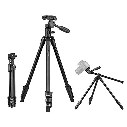 Q160HA Tripé de vídeo profissional de montagem horizontal Tripé de câmera de serviço pesado com cabeça panorâmica e inclinada de 3 vias para câmeras DSLR Mini projetor compatível com Canon LSBY