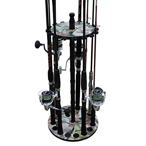 Rush Creek Creations Suporte vertical para vara de pesca redondo – Armazene 16 conjuntos de varas de pesca para armazenamento de garagem – Estrutura resistente sem montagem de ferramentas