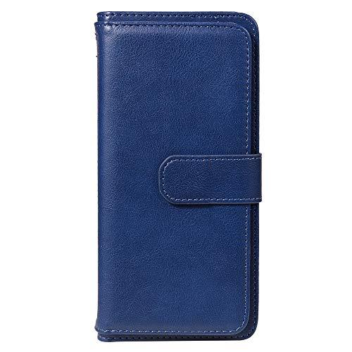 Capa carteira para iPhone Xs Max couro PU Flip Stand [10 cartões] [cor sólida] capa para telefone coldre - azul