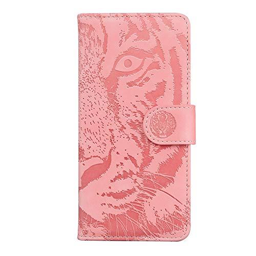 Capa carteira para Motorola Moto Edge Flip Folio Capas de telefone [sensação de pele][tigre em relevo] - ouro rosa